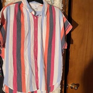 NWT Time And True Women’s Striped Gauze Button-Down Loose Fit Shirt. Size M